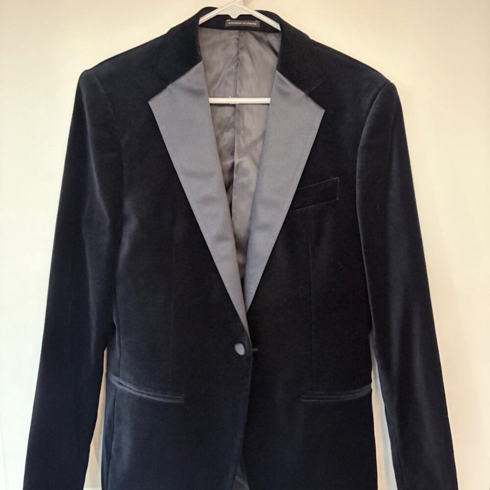 Reiss Men's Apsara Single-Breasted Velvet Blazer Slim-Fit in Navy Size 42R